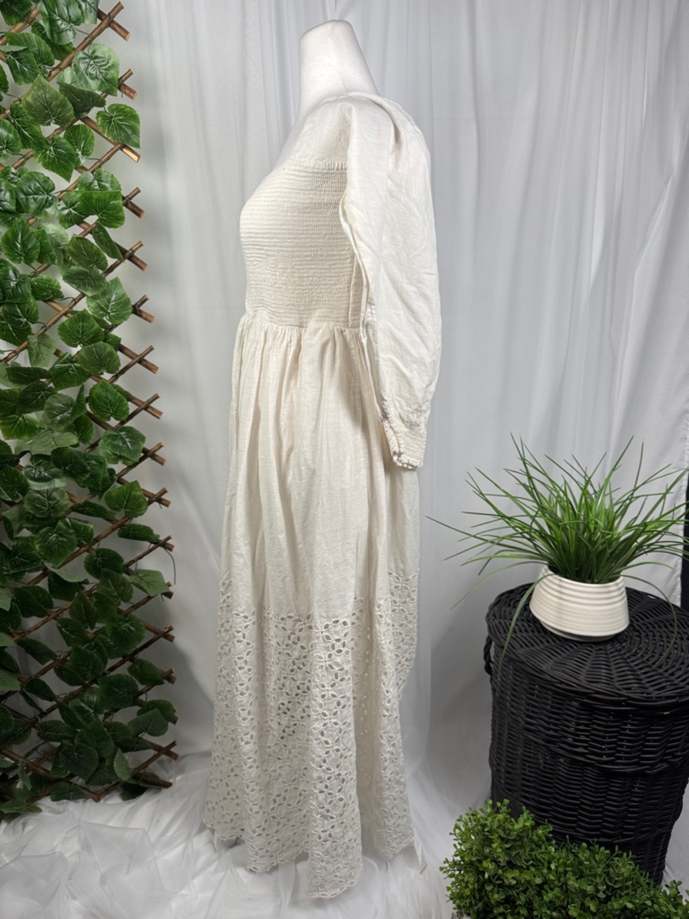 Free People Ivory Eyelet Maxi Dress with Smocked Bodice - Picture 4 of 10